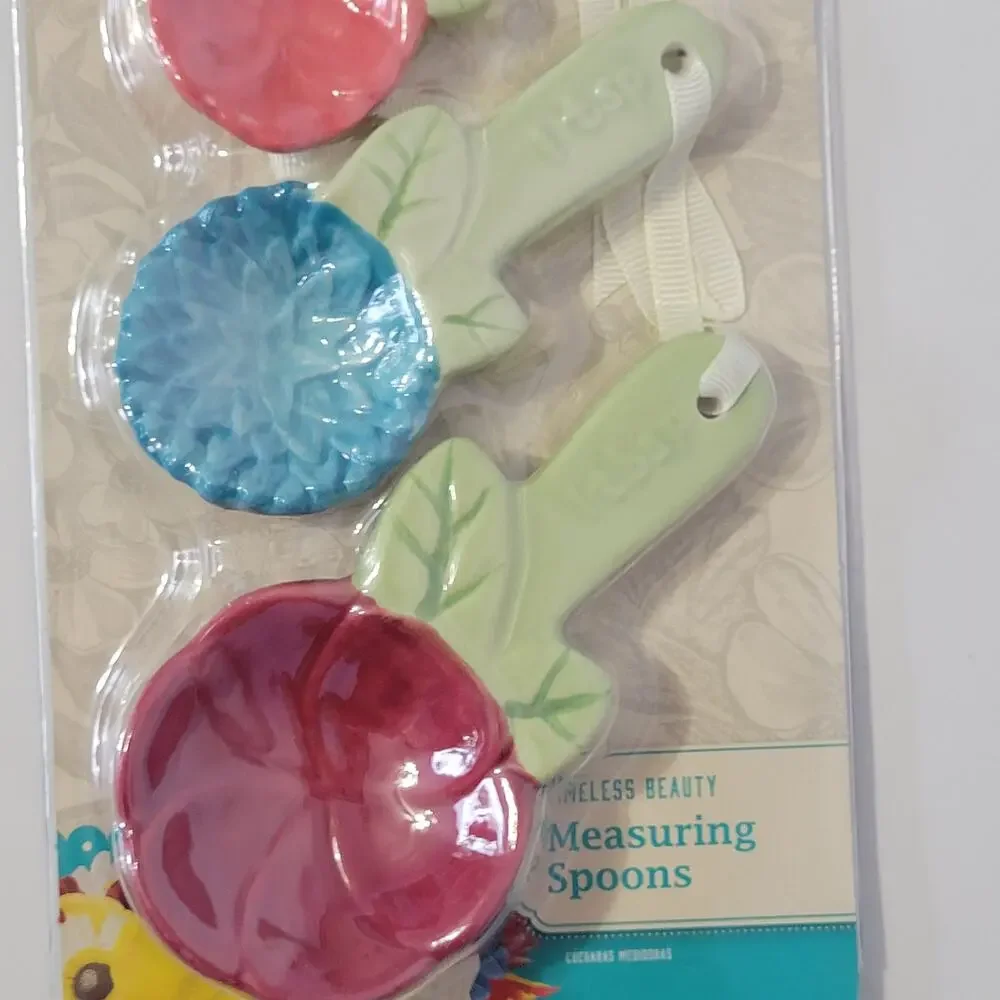 The Pioneer Woman Timeless Beauty Measuring Spoons Set Floral Stoneware New